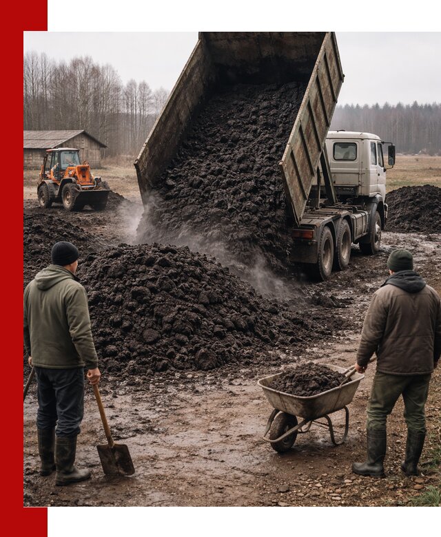 Доставка низинного торфа с разгрузкой и доставкой в Анапе